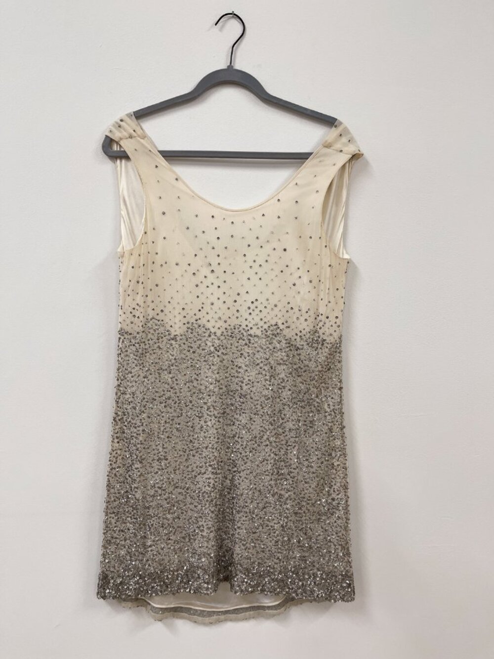 Alice & Olivia Silk Chiffon Silver Beads & Sequins Shift Dress Size s